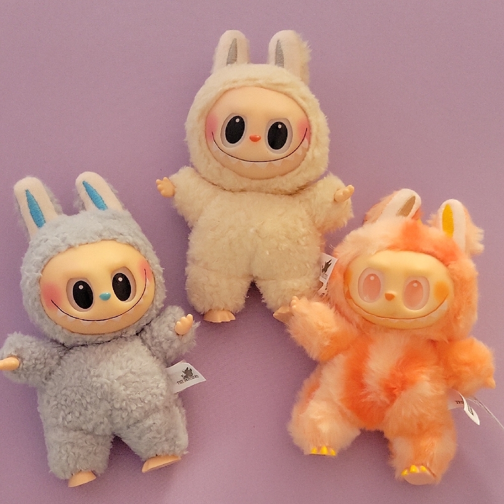 Labubu  Toys - Cream, Gray, and Orange